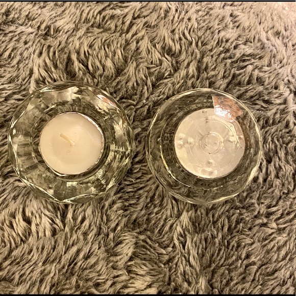 Set of Two Diamond Glass Candle Holders - Picture 3 of 9